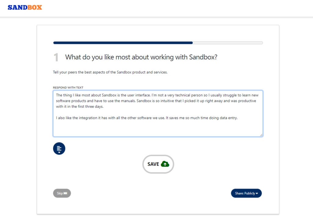 Capture the customer's responses to review questions Image