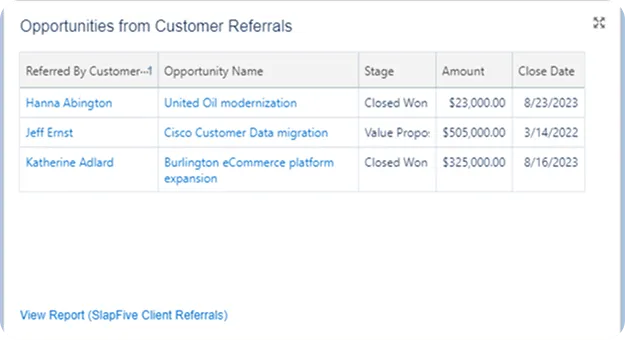 Customer referral revenue influence report dashboard